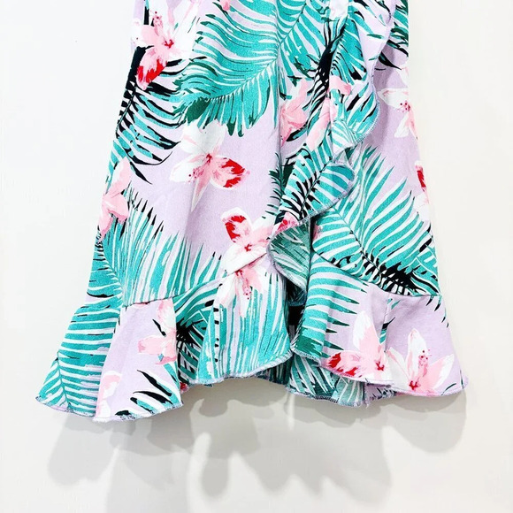 REVAMPED Palm print floral dress | Ruffle hem summer mini | X-Small * - Picture 7 of 9